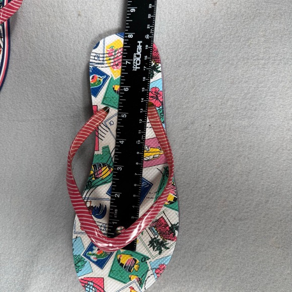 Vera Bradley Flip Flops Size 8/M Stamp Print‎ Red Stripe Straps Beach Sandals - Picture 11 of 17